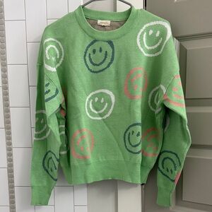 Roolee Green Smiley Face Crew Neck Sweater